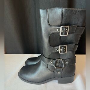 Kids Black Tall Boots Buckle With Stylish Buckles and Side Zip NWT